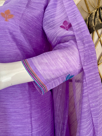 Birds of Feathers Lavender Paithani Muga Silk Suit Set