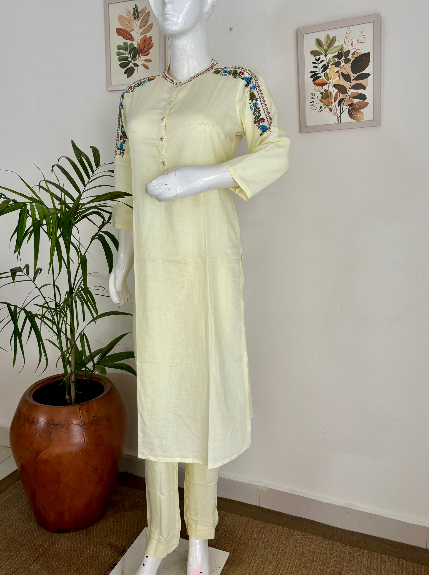 Sunshine Muse: The Pastel Yellow Kurta Set with Rainbow Brilliance