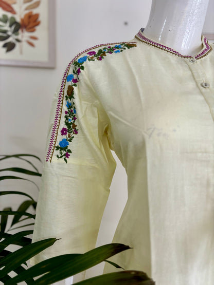 Sunshine Muse: The Pastel Yellow Kurta Set with Rainbow Brilliance