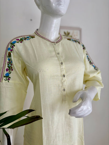 Sunshine Muse: The Pastel Yellow Kurta Set with Rainbow Brilliance