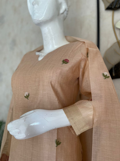Bovine Chic Peach Muga Cotton Jamdani Suit Set