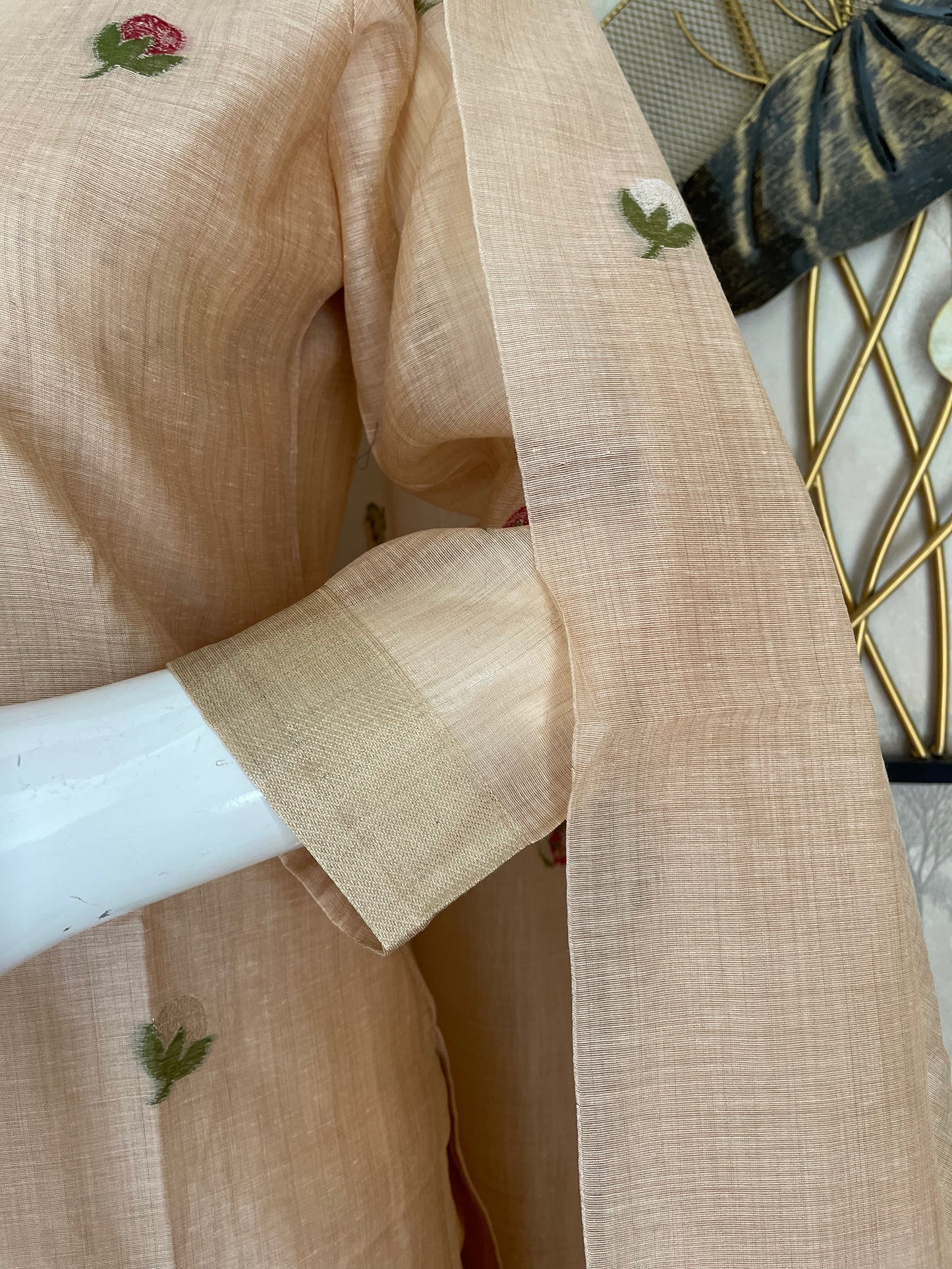 Bovine Chic Peach Muga Cotton Jamdani Suit Set