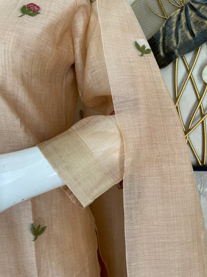 Bovine Chic Peach Muga Cotton Jamdani Suit Set