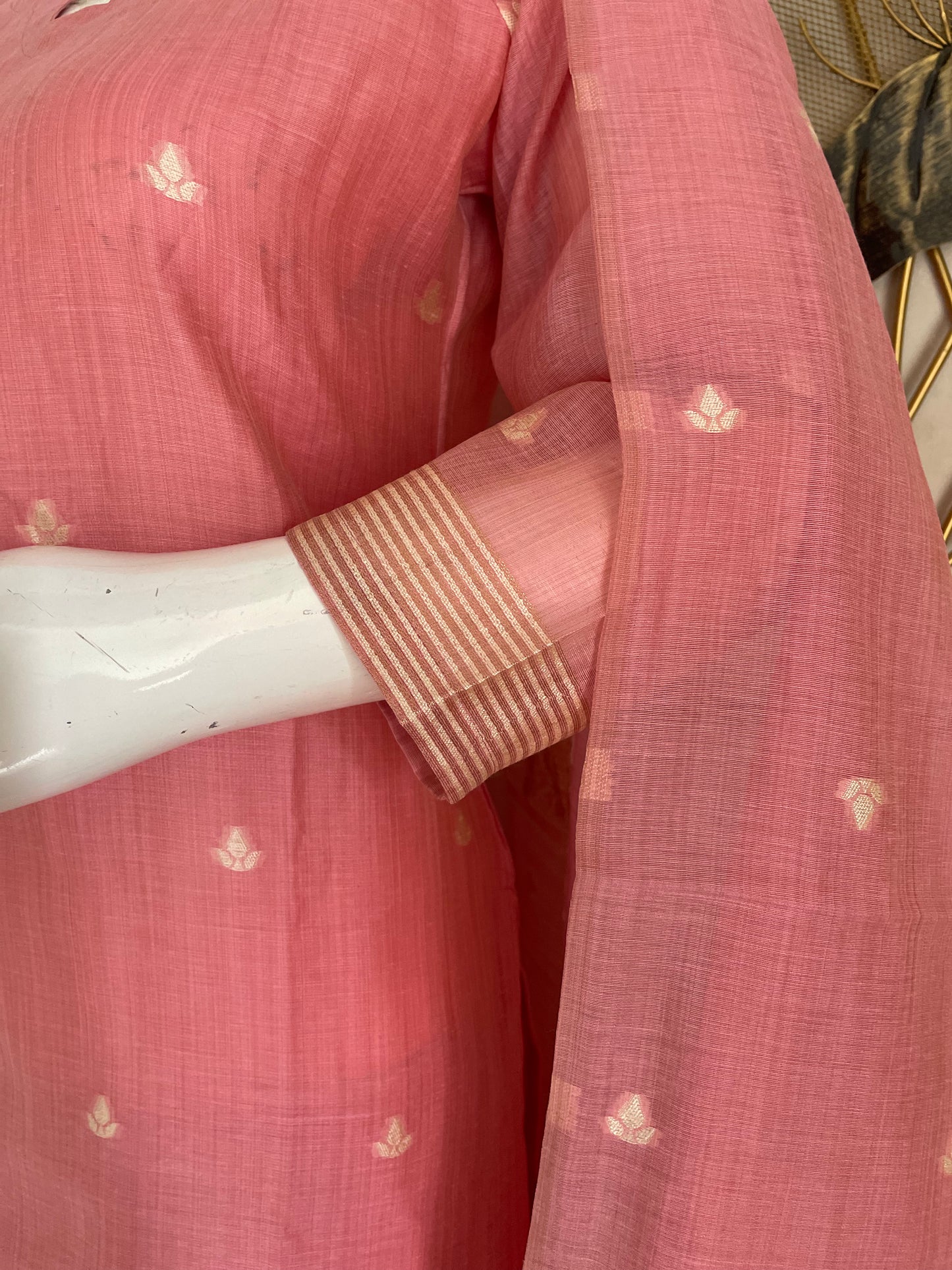 Elysian Weaves Pink Jamdani Muga Silk Suit Set