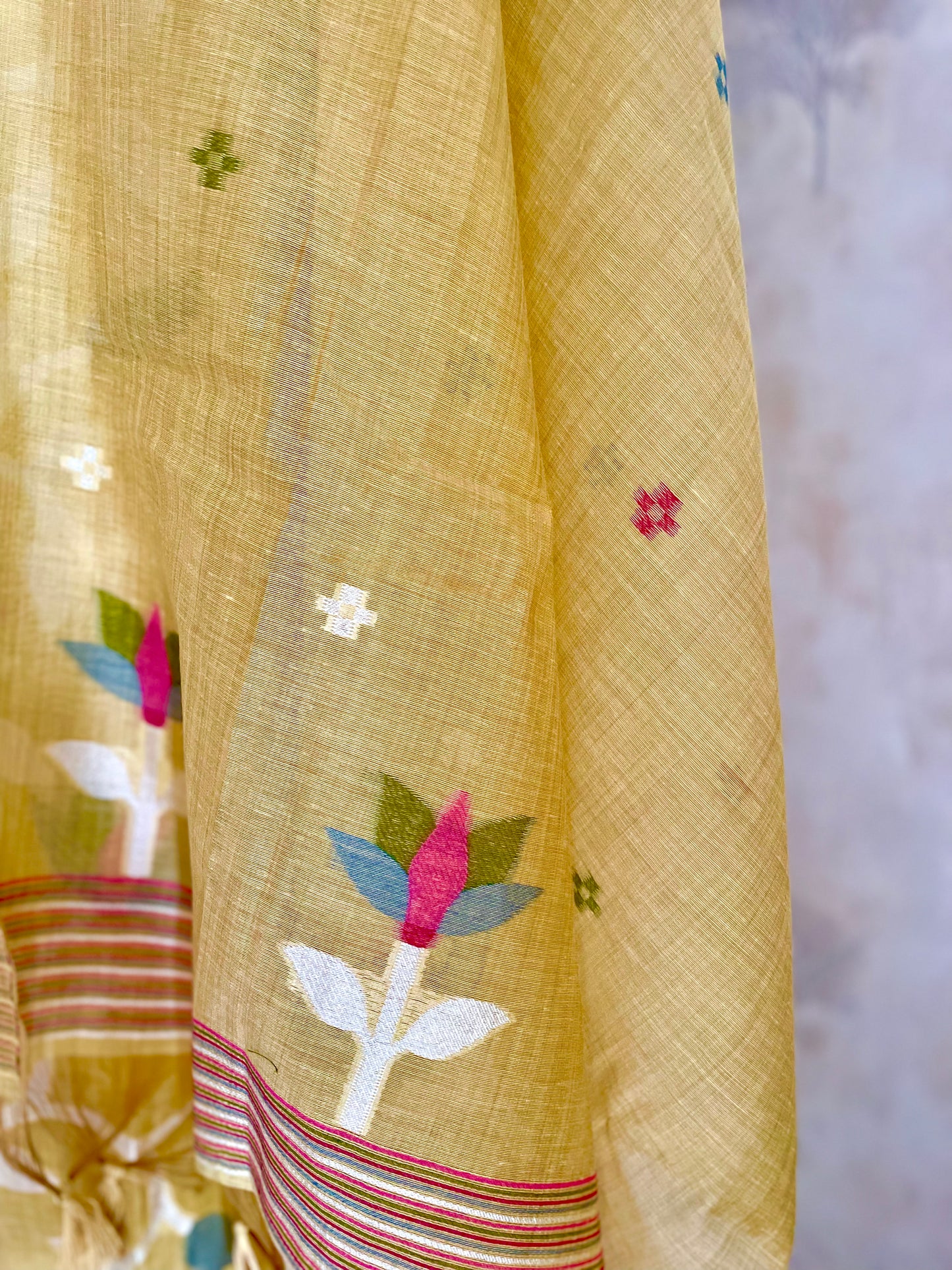 Floral Hush Yellow Muga Silk Suit Set