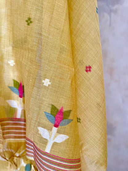 Floral Hush Yellow Muga Silk Suit Set