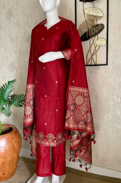 Raw & Radiant Red Ajrakh Muga Silk