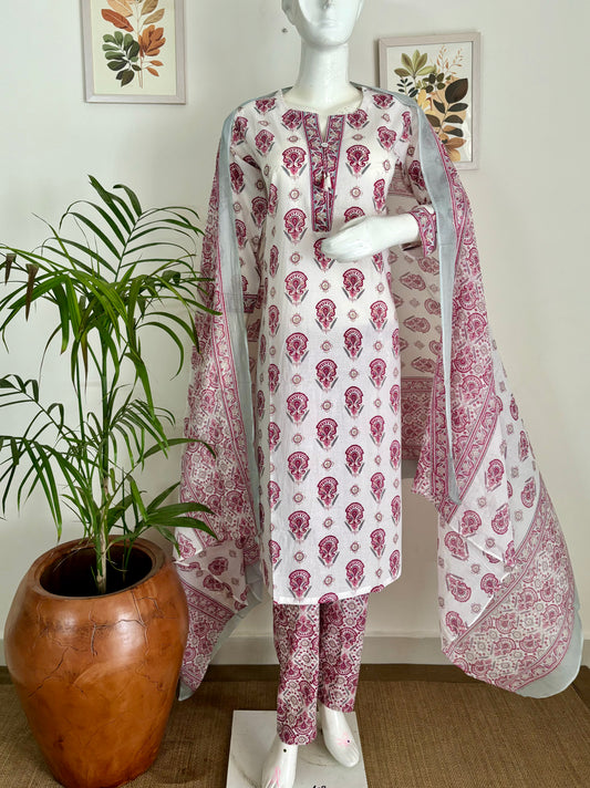 A Match Made in Print Heaven White & Pink Handblock Kurta Set