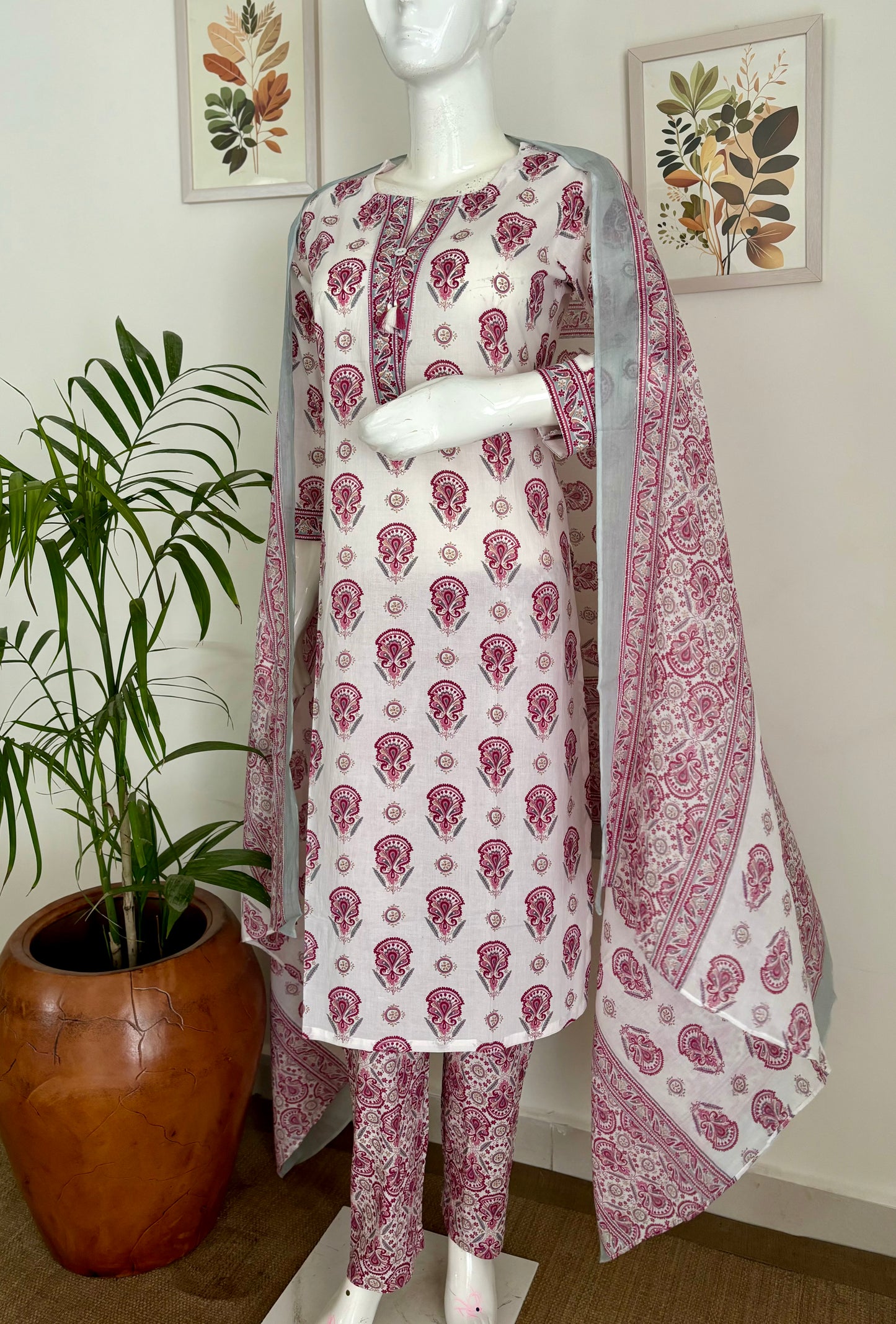 A Match Made in Print Heaven White & Pink Handblock Kurta Set