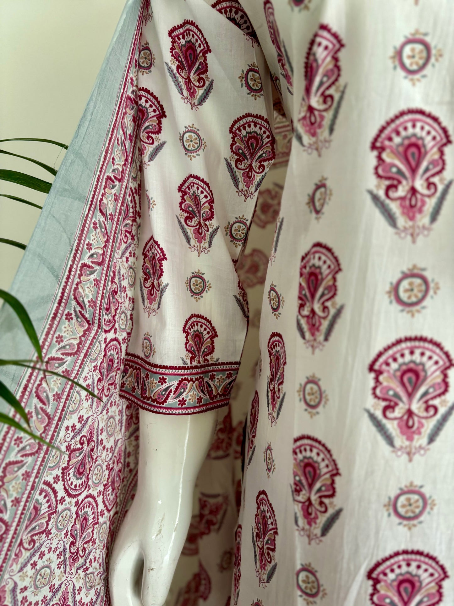 A Match Made in Print Heaven White & Pink Handblock Kurta Set