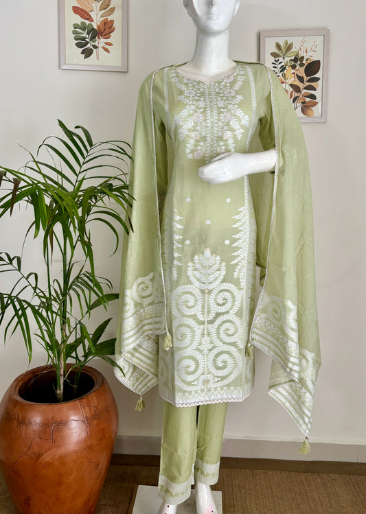 Ethereal Elegance Pastel Green Jamdani Kurta Set