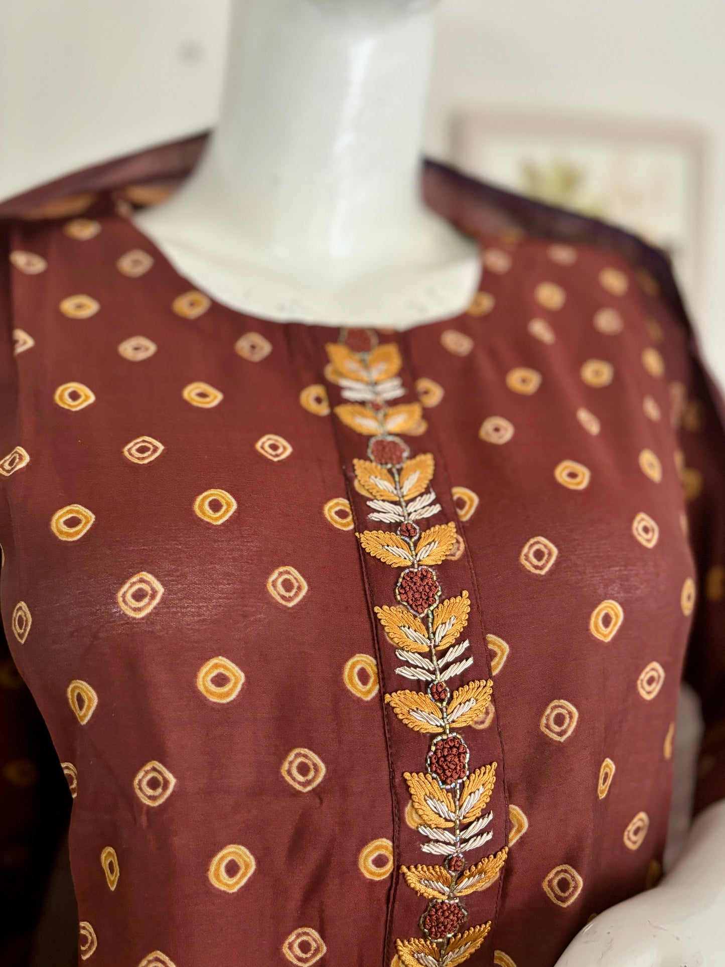 A Swirling Symphony Brown & Kesari Orange Bandhani Silk Kurta Set