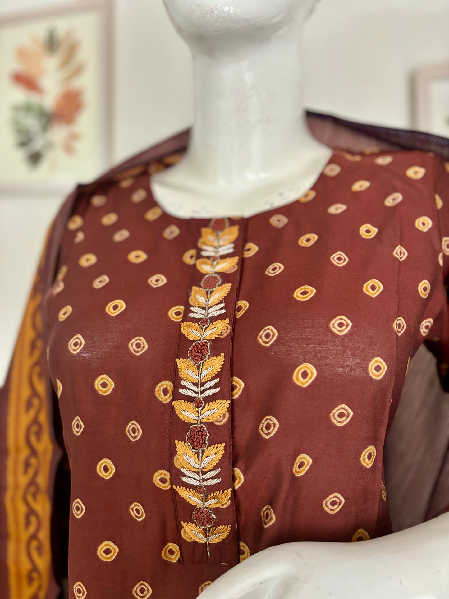 A Swirling Symphony Brown & Kesari Orange Bandhani Silk Kurta Set