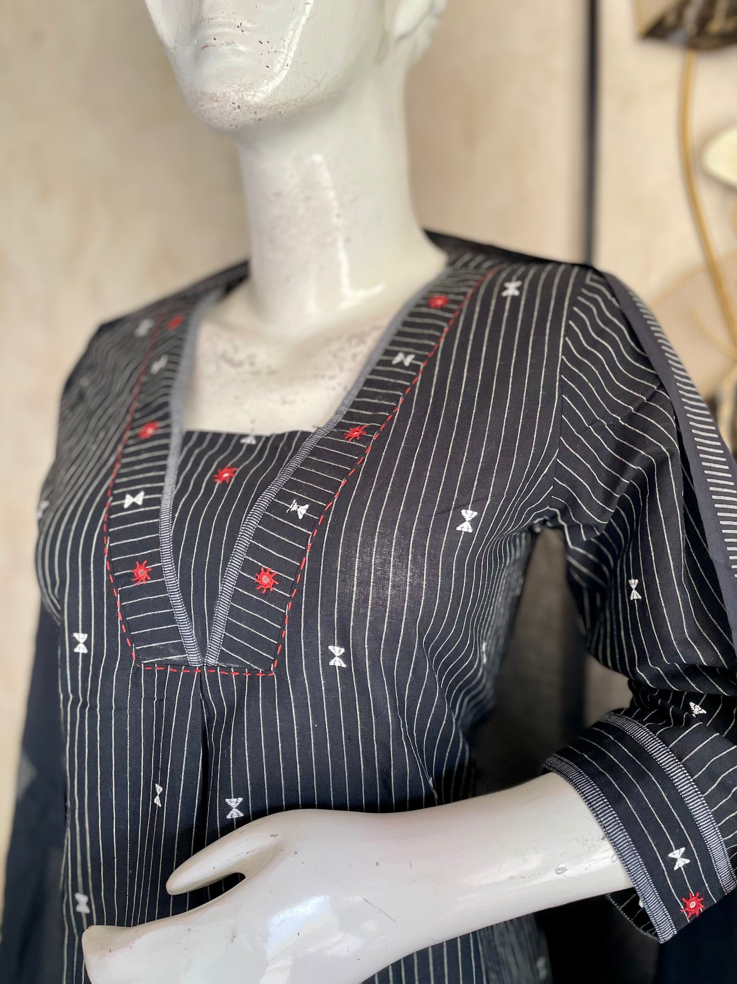 Silver Mist Grey Striped Handloom Cotton Suit Set
