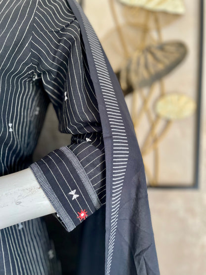 Silver Mist Grey Striped Handloom Cotton Suit Set