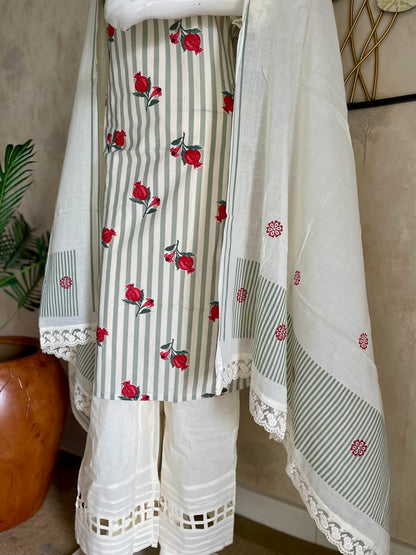 Ivory Bloom Off-White Striped Handloom Cotton Suit Set