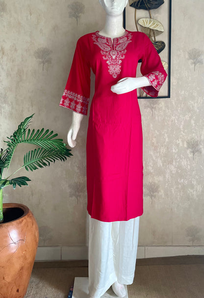 Rani Gul Kashmiri-Inspired Rayon Cotton Kurta Set