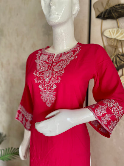 Rani Gul Kashmiri-Inspired Rayon Cotton Kurta Set