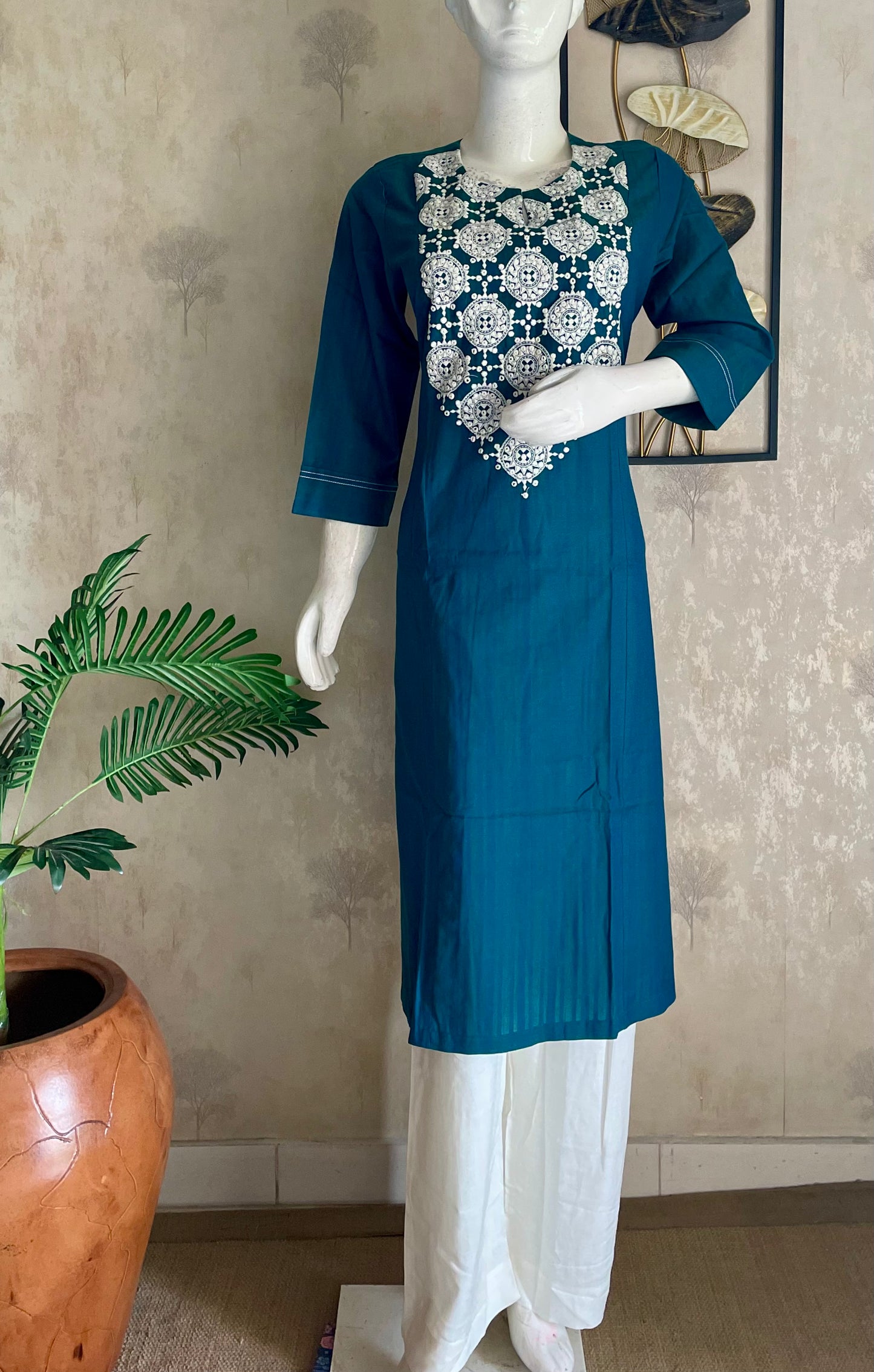 Teal Symphony Handloom Cotton Kurta Set