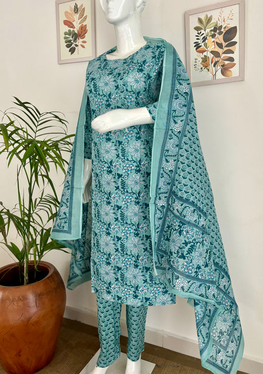 Oceanic Hues  Sea Green Kalamkari Kurta Set