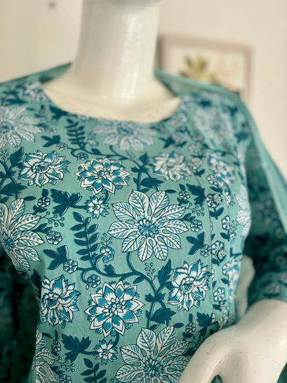 Oceanic Hues  Sea Green Kalamkari Kurta Set