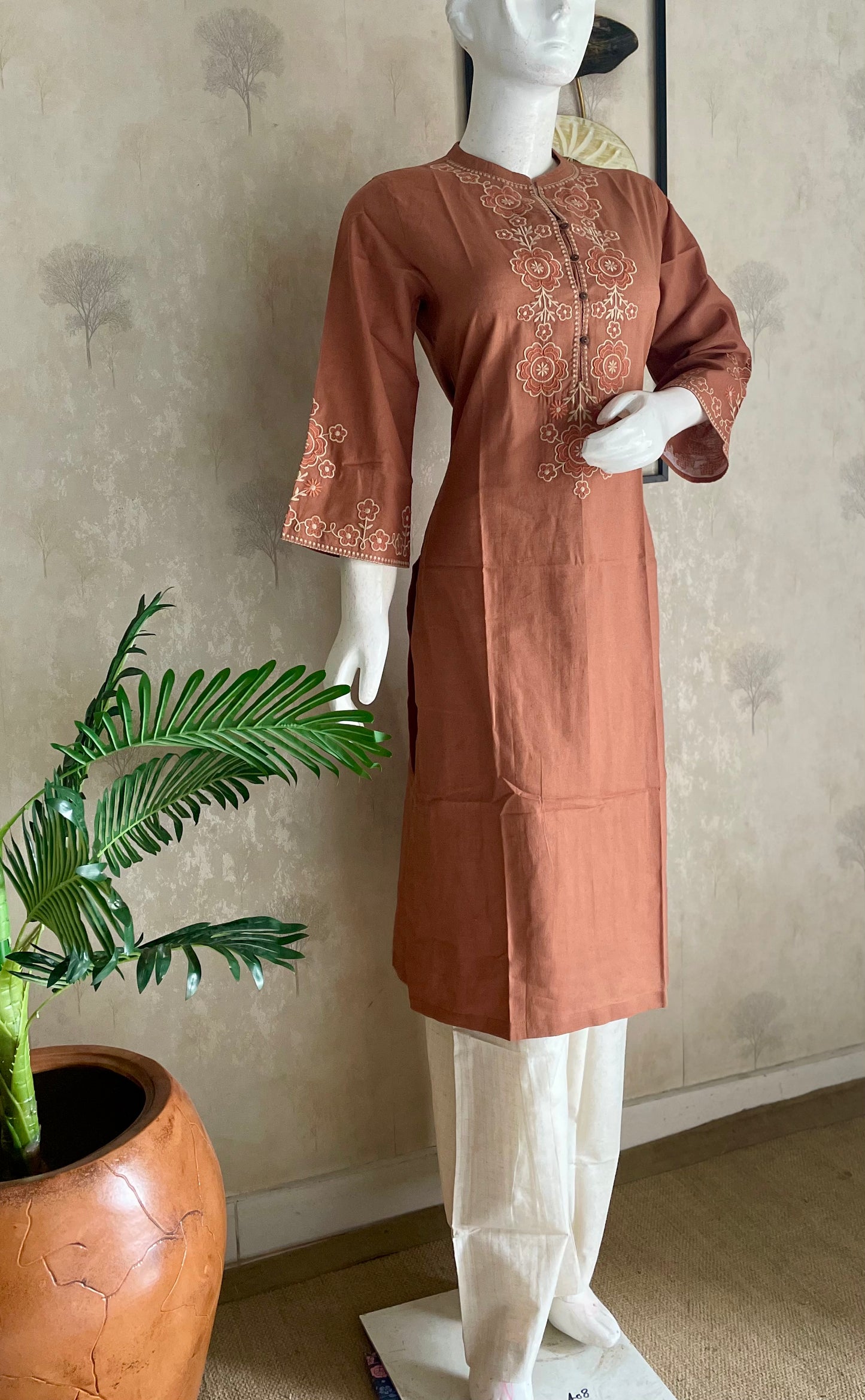 Dastaan Light Brown Handloom Cotton Kurta Set