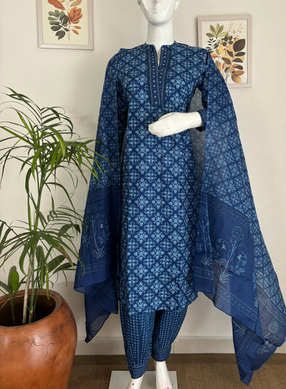 Indigo Enchantment Hand Block Kurta Set