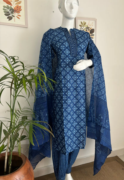 Indigo Enchantment Hand Block Kurta Set