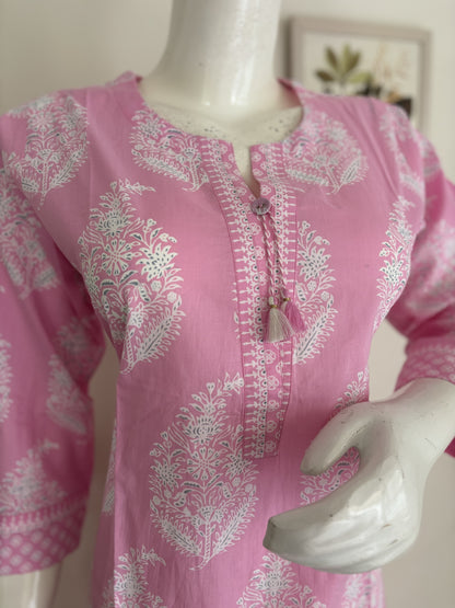 Blushing Beauty Pink Hand Block Kurta Set