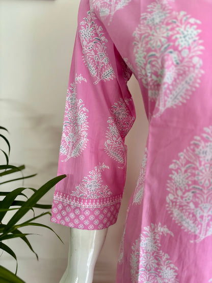 Blushing Beauty Pink Hand Block Kurta Set