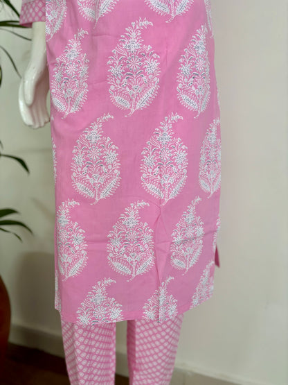 Blushing Beauty Pink Hand Block Kurta Set