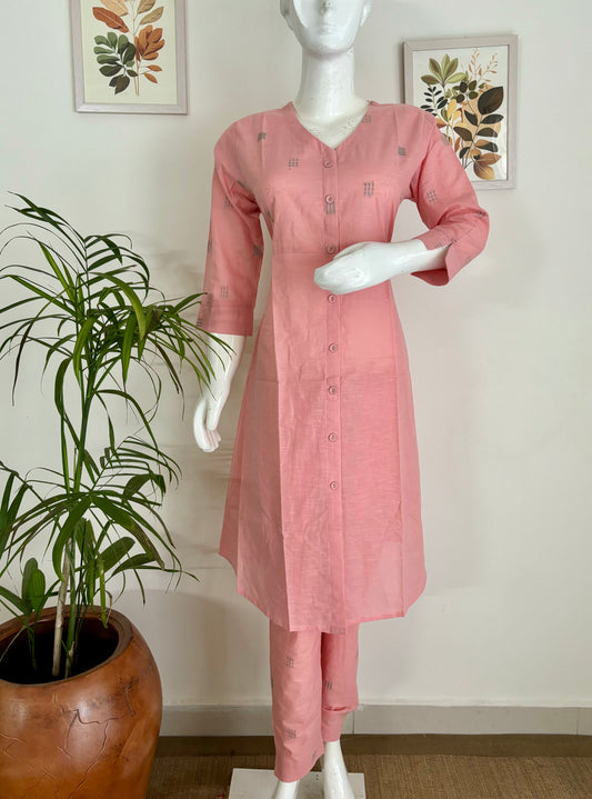 Peach Perfection: Handloom Cotton Kurta Set