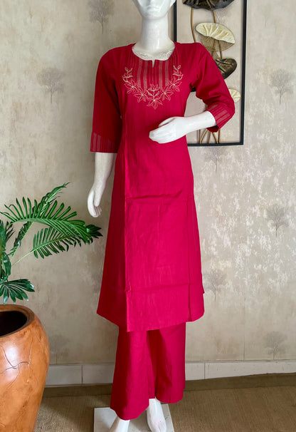 Rani Pink Handloom Cotton A-Line Kurta Set