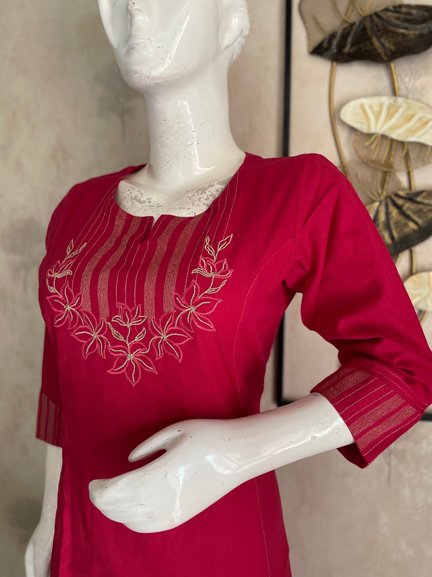 Rani Pink Handloom Cotton A-Line Kurta Set