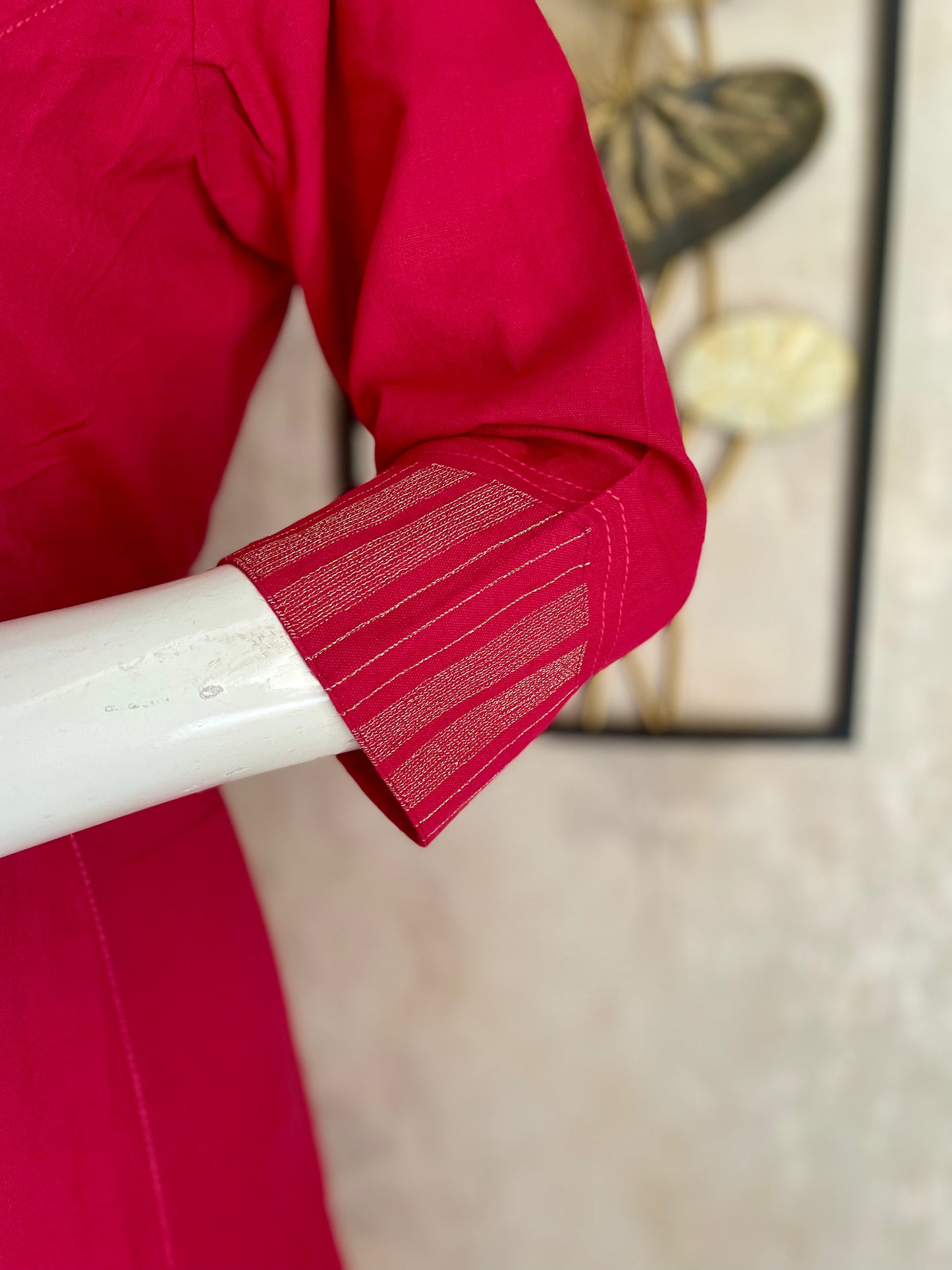 Rani Pink Handloom Cotton A-Line Kurta Set