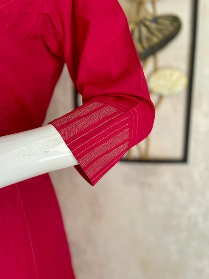 Rani Pink Handloom Cotton A-Line Kurta Set