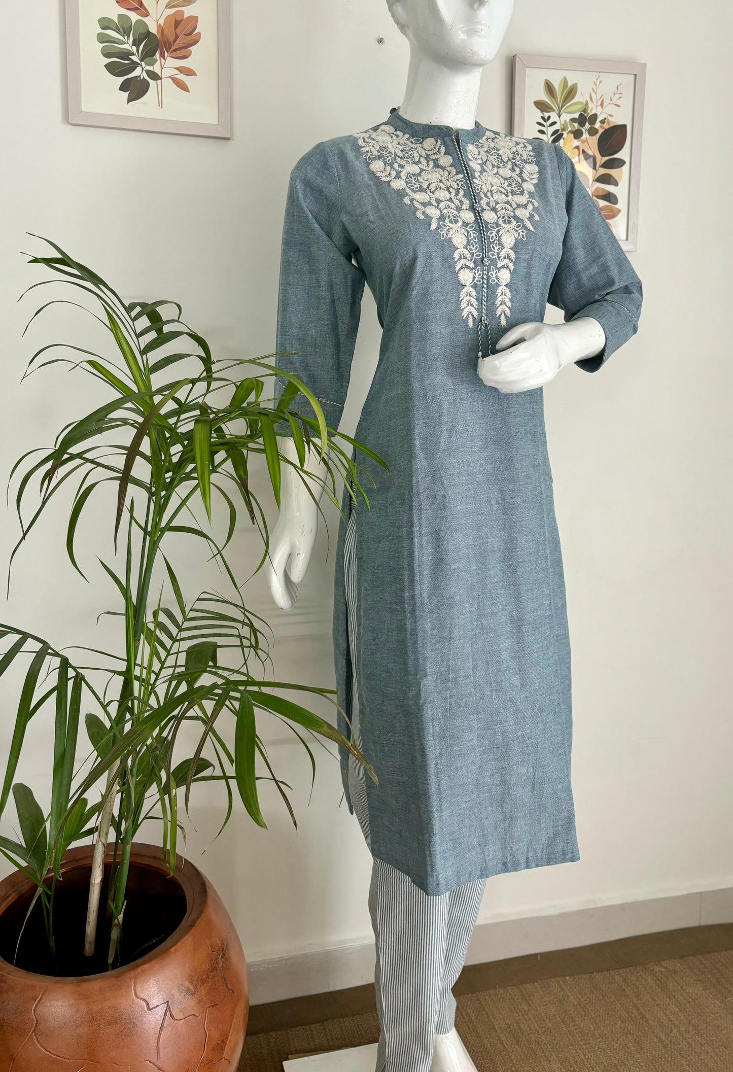 Denim Delight Greyish Blue Handloom Kurta Set