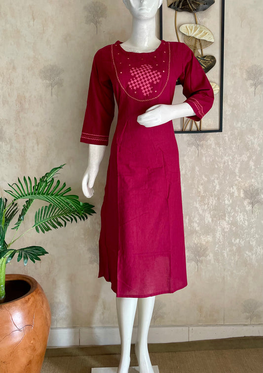 Orchid Pink Handloom A-Line Cotton Kurta