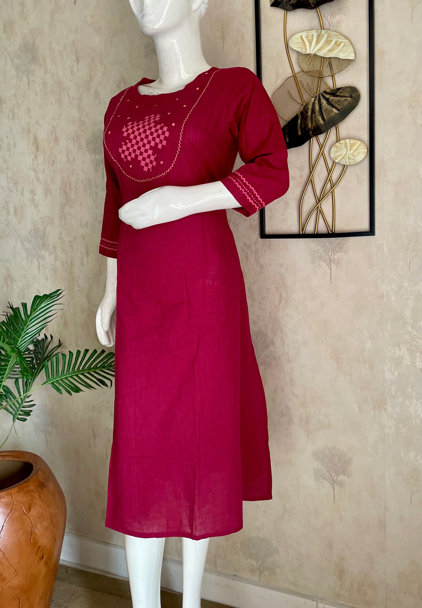 Orchid Pink Handloom A-Line Cotton Kurta