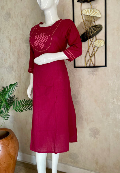 Orchid Pink Handloom A-Line Cotton Kurta