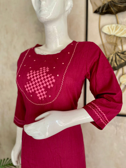 Orchid Pink Handloom A-Line Cotton Kurta