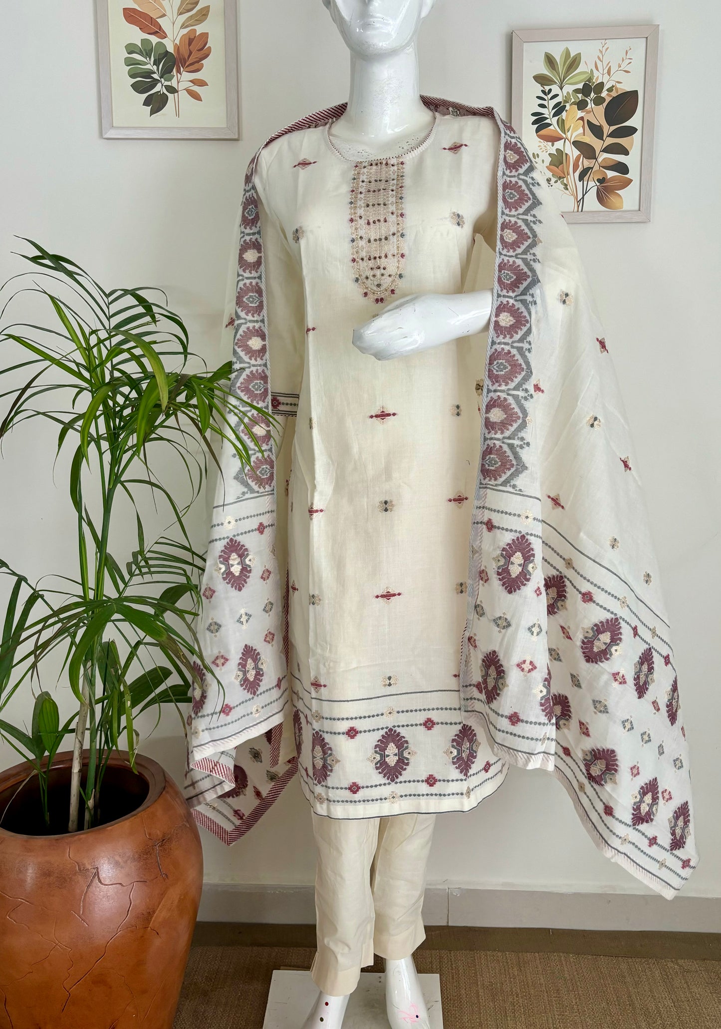 Timeless Ivory Handloom Jamdani Kurta Set