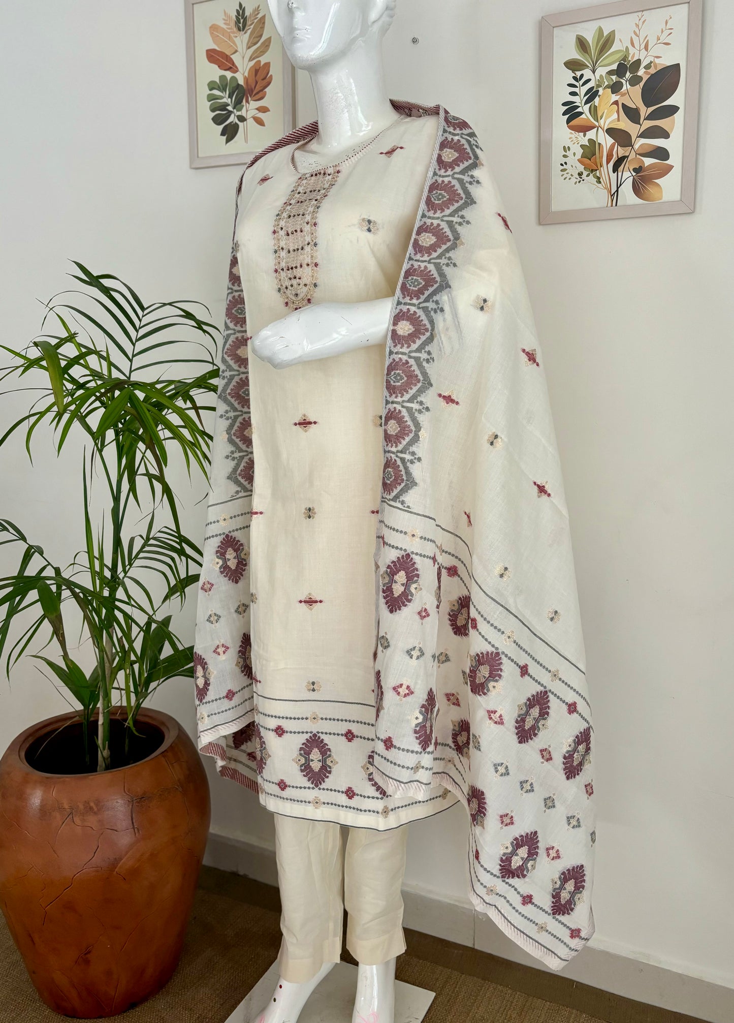 Timeless Ivory Handloom Jamdani Kurta Set