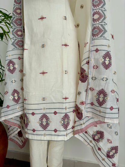 Timeless Ivory Handloom Jamdani Kurta Set