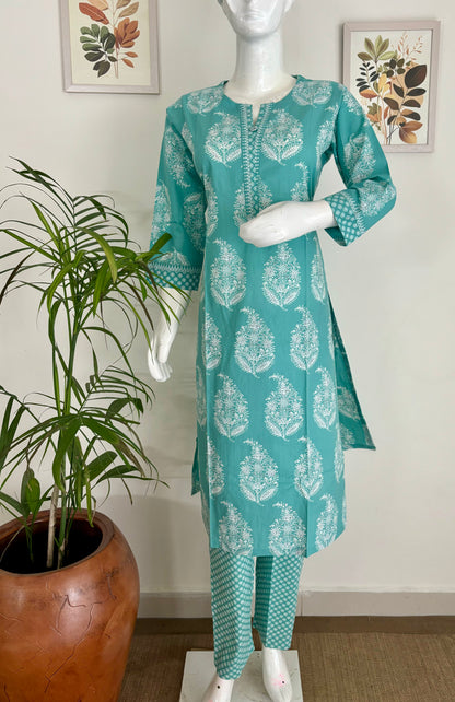 Breezy Brilliance Handblock Cotton Kurta & Trouser Set