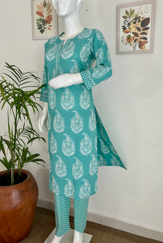 Breezy Brilliance Handblock Cotton Kurta & Trouser Set