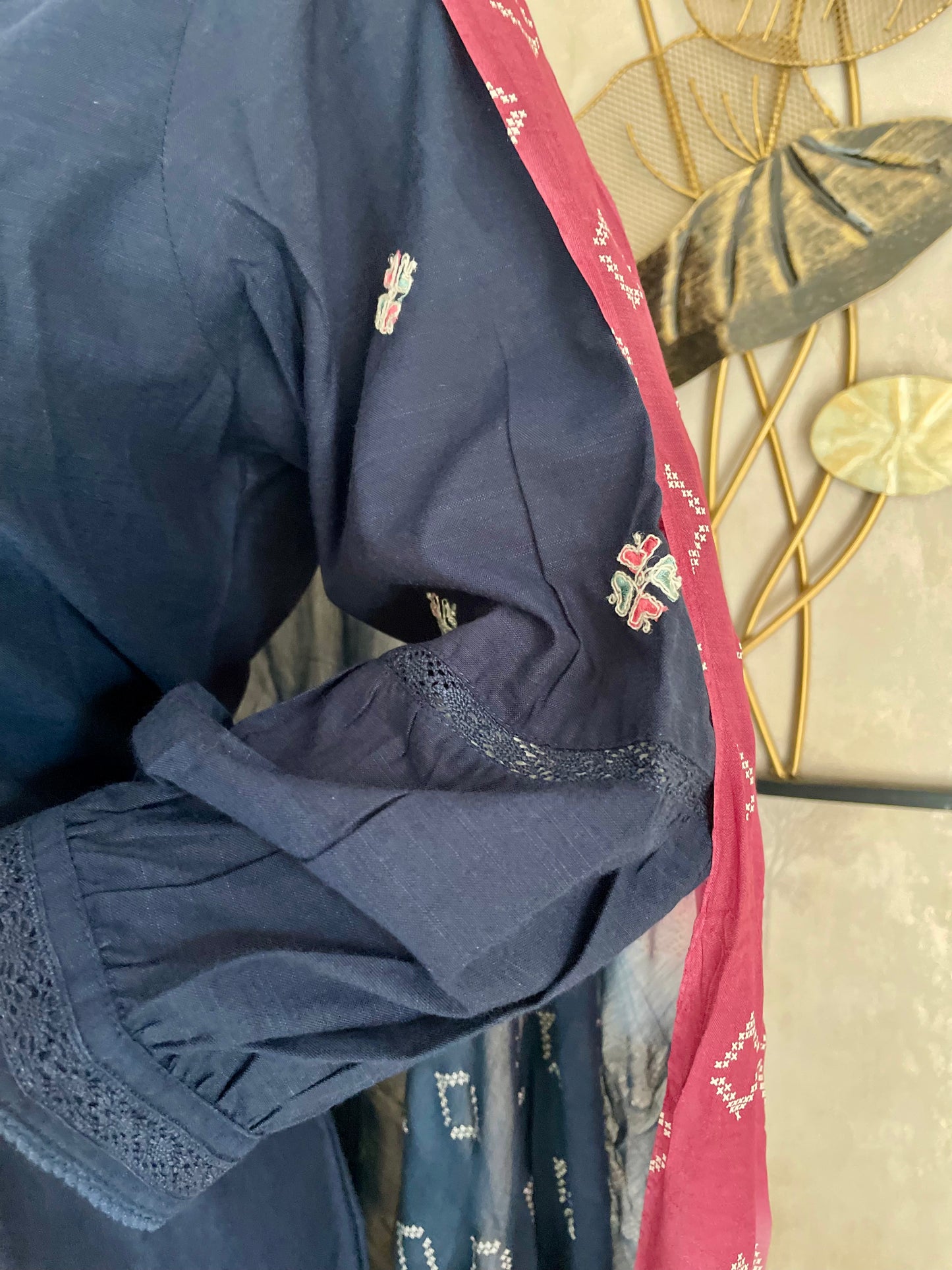 Navy Blue A-Line Handloom Cotton Kurta Set