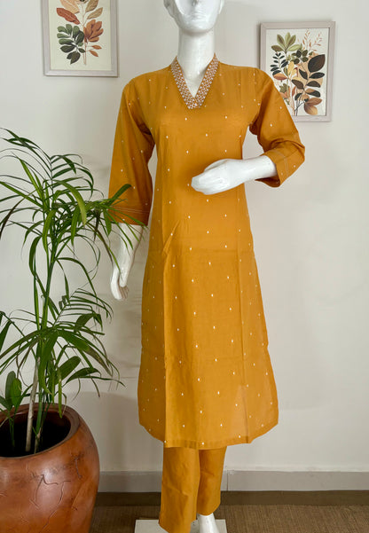 Sunshine Chic Mustard Handloom Cotton Kurta Set