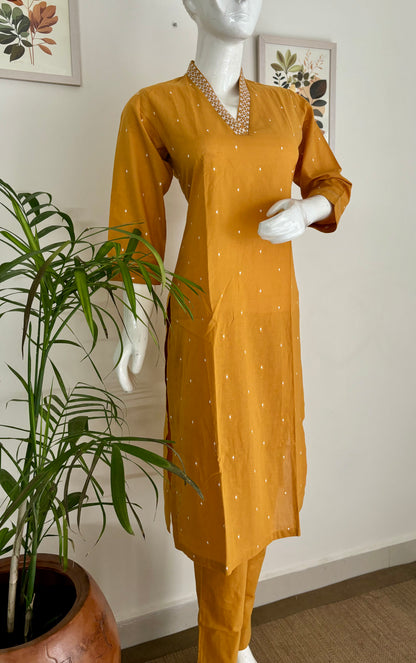 Sunshine Chic Mustard Handloom Cotton Kurta Set