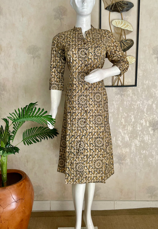 Mustard Ajrakh Handblock Cotton Kurta for Women
